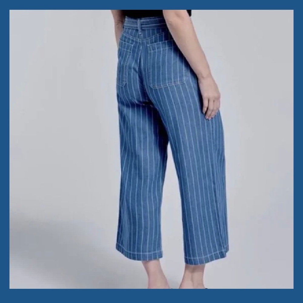 Seven7 wide leg striped chambray crop casual pants, Sz 10 NO BELT